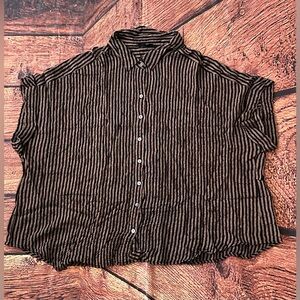 Jane Delancey Top Womens 3X Brown Stripe Button Up Short Sleeve
